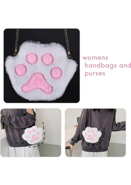 Sevimli Omuz Çantaları Kawaii Palm Baskı Zincir Çanta Kadın Karikatür Peluş Crossbody Çanta, Beyaz (Yurt Dışından) fırsatları
