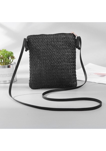 Saman Örgü Küçük Kare Çantalar Bir Omuz Eğimli Çanta Çanta Para Çantaları Gündelik Tatil Plaj - Siyah (Yurt Dışından) fiyatları