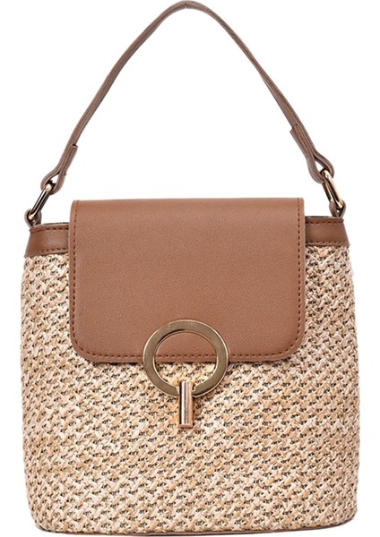 Kadın Küçük Hasır Kova Çanta Omuz Messenger Vahşi Çanta Kahverengi (Yurt Dışından)