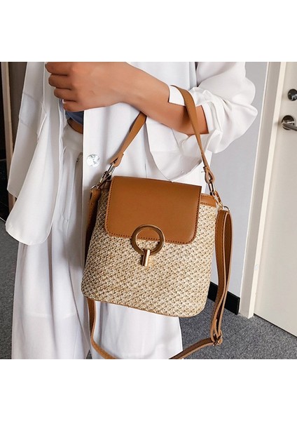 Kadın Küçük Hasır Kova Çanta Omuz Messenger Vahşi Çanta Kahverengi (Yurt Dışından) fırsatları