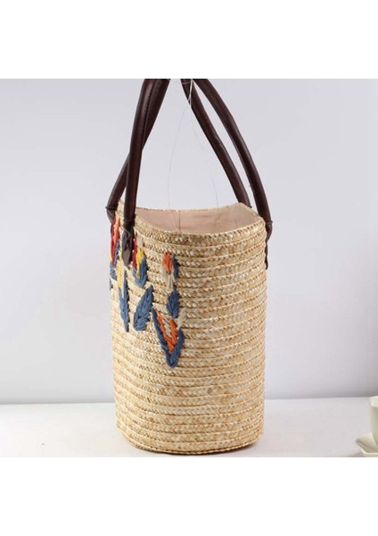 Kadın Omuz Çantası Yaz Saman Dokuma Tatil Plaj Için Yeni Basit Işlemeli Çanta Büyük Kapasiteli (Yurt Dışından) fiyatları