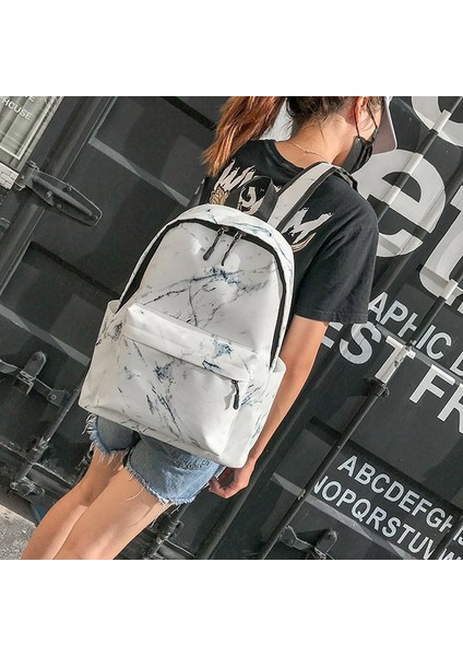 Net Kırmızı Mermer Desen Sırt Çantası Öğrenci Kişilik Havalı Taşınabilir Kadın Beyaz (Yurt Dışından) fırsatları