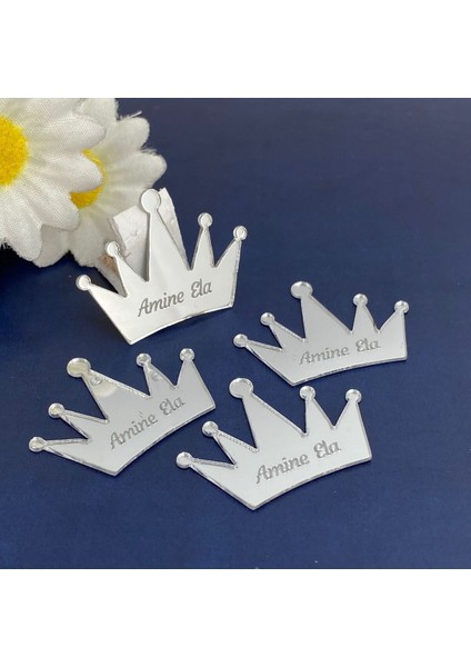 Kraliçe Tacı Model - Gümüş Renk Pleksi Yapışkanlı Bebek lik - 30 Adet