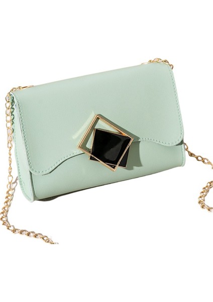 Moda Kare Toka Bayan Omuz Çantası Zincir Messenger Pu Deri Küçük Çanta (Yeşil) (Yurt Dışından)