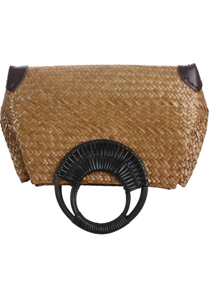 Kadın Hasır Çanta Kadın Bambu Yaz Plaj Örgü Çanta Bayan El Yapımı Vintage Ahşap Saplı Çanta Seyahat Örme (Yurt Dışından) fırsatları