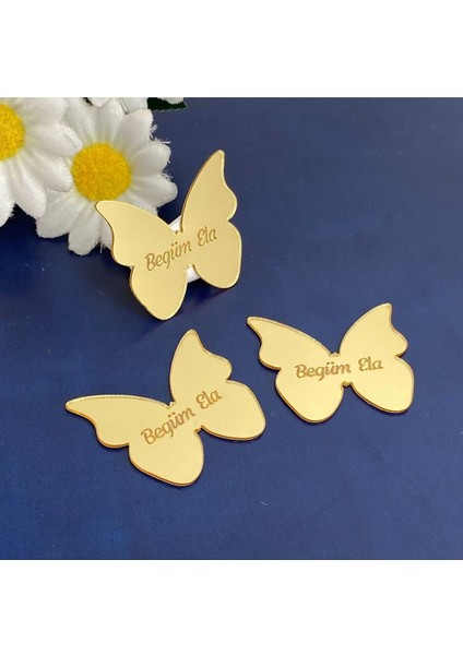 Kelebek Model - Altın Renk Pleksi Yapışkanlı Bebek lik - 50 Adet