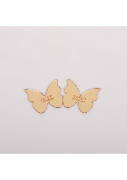 Kelebek Model - Altın Renk Pleksi Yapışkanlı Bebek lik - 50 Adet fiyatları