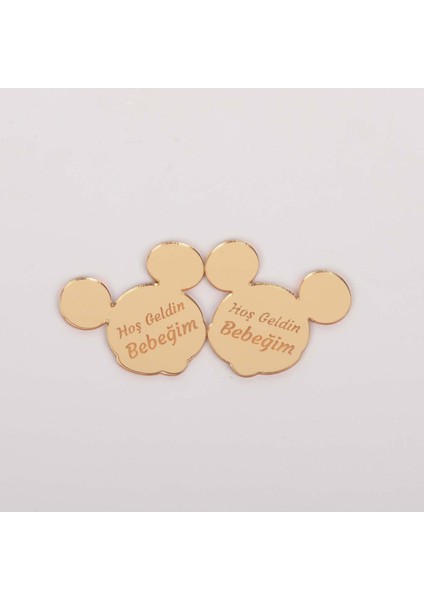 Mickey Mouse Model - Altın Renk Pleksi Yapışkanlı Bebek lik - 50 Adet fiyatları