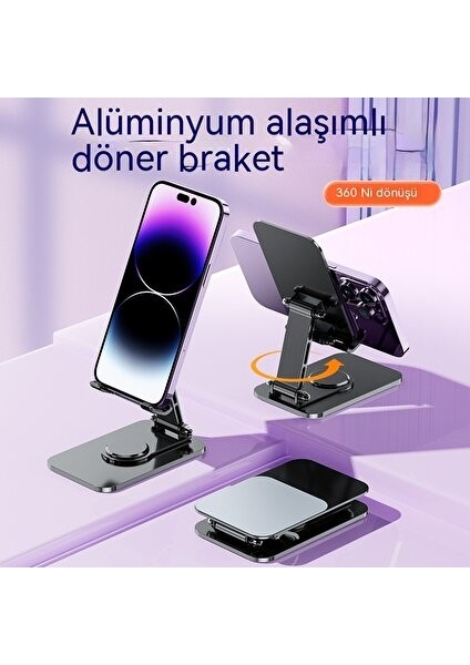 Modoudou Alüminyum Alaşımlı Cep Telefonu Tutucusu Masaüstü Çok Fonksiyonlu Canlı Yayın Braketi Katlanır Dönen Metal Cep Telefonu Tutucusu (Yurt Dışından)