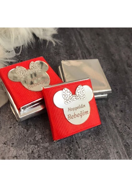 Aynalı Madlen - 30 Adet lik Çikolata Hoşgeldin Bebeğim - Mickey Mouse Gümüş