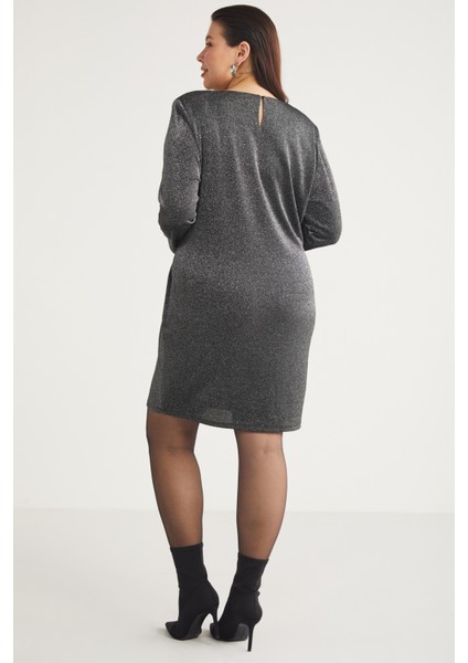 Andiebb Kadın Simli Kumaşlı Drape Detaylı Mini Gri Büyük Beden Elbise indirimleri