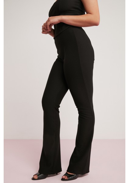Larissa Kadın Fittilli Interlok Vücudu Tamamen Saran Esnek Flare Siyah Büyük Beden Pantolon modelleri