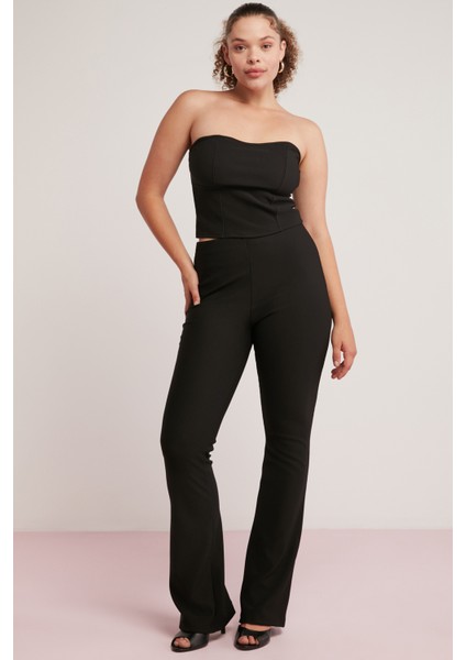 Larissa Kadın Fittilli Interlok Vücudu Tamamen Saran Esnek Flare Siyah Büyük Beden Pantolon indirimleri