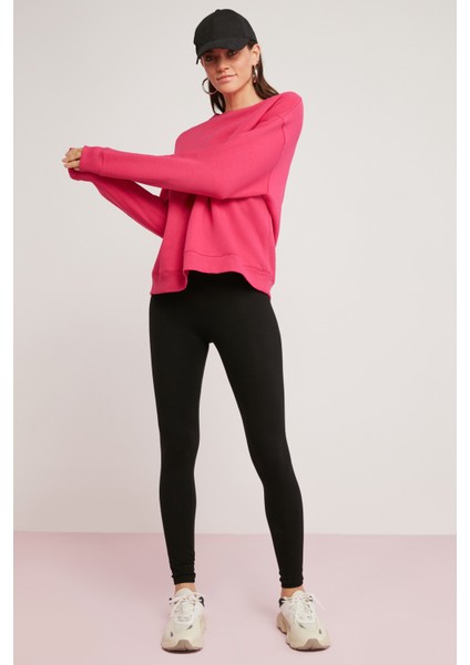 Alfreda Kadın İçi Polarlı Yumuşacık Yuvarlak Yaka Comfort Fit Pembe Sweatshirt