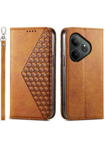 Realme Gt 6 Günlük Kullanım Için Flip Case Cüzdan Standı El Kayışı Eşkenar Dörtgen Şekli (Yurt Dışından)