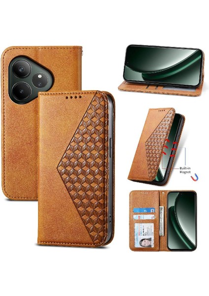 Realme Gt 6 Günlük Kullanım Için Flip Case Cüzdan Standı El Kayışı Eşkenar Dörtgen Şekli (Yurt Dışından)