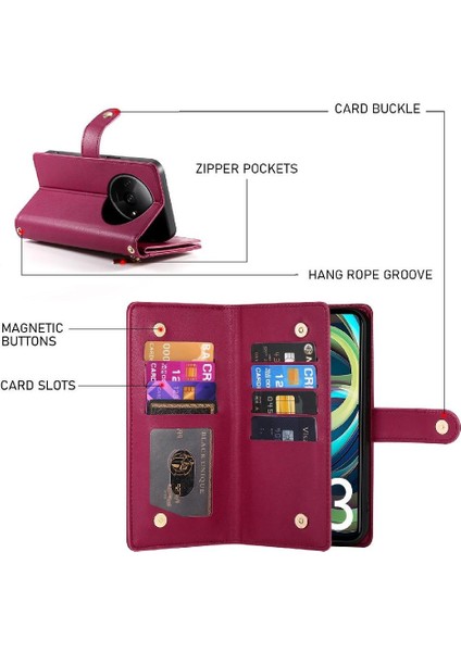 Xiaomi Redmi A3 Için Flip Case Çok Fonksiyonlu Standı Iş Crossbody (Yurt Dışından) modelleri
