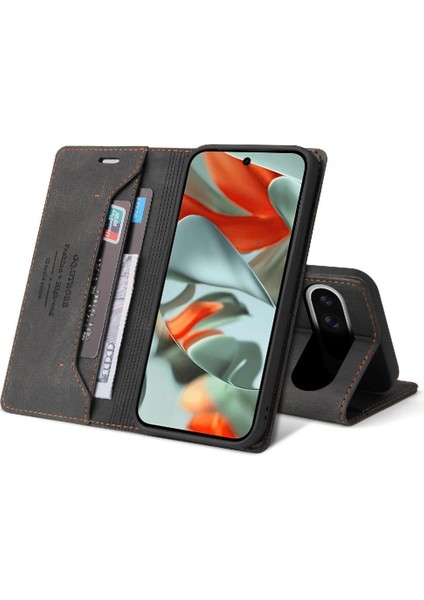 Google Piksel 9 Pro Xl Kickstand Iki Kart Yuvaları Premium Deri Için Kılıf (Yurt Dışından)