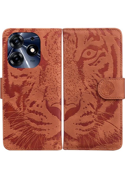 Tecno Spark 10 Pro Deri Cüzdan Kabartmalı Sevimli Kaplan Için Flip Case (Yurt Dışından)