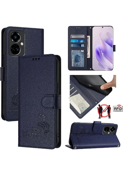 Tecno Camon 19 Pro 5g Kedi Rfıd Cüzdan Kapak Çevirin Kart Yuvası Tutucu (Yurt Dışından)
