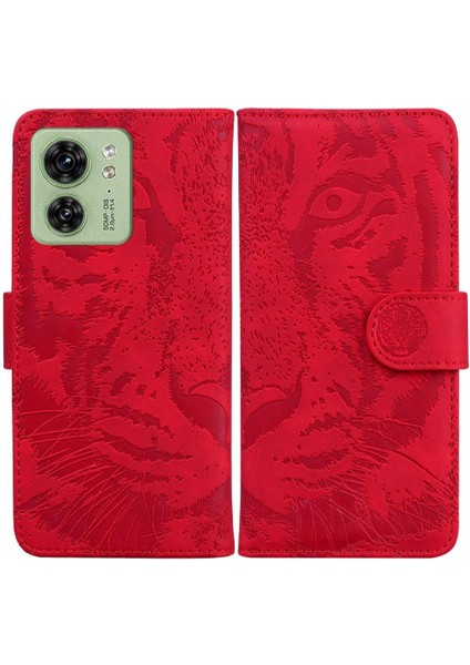 Motorola Kenar 40 Deri Cüzdan Kabartmalı Sevimli Kaplan Için Flip Case (Yurt Dışından)