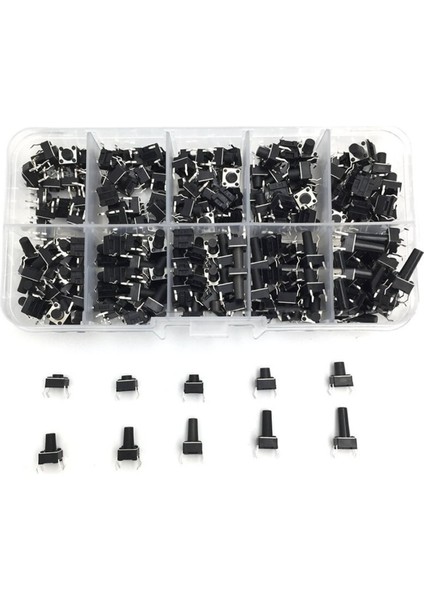 200 Adet 6X6MM Tact Buton Set 10 Farklı Yükseklikte 4 Pin Dokunmatik Anlık Basmalı Düğme Anahtar