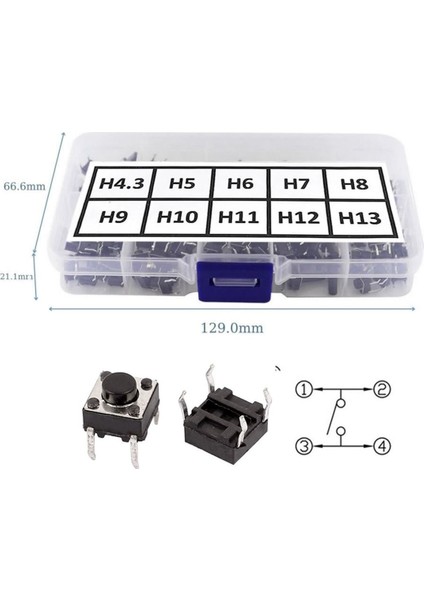 200 Adet 6X6MM Tact Buton Set 10 Farklı Yükseklikte 4 Pin Dokunmatik Anlık Basmalı Düğme Anahtar