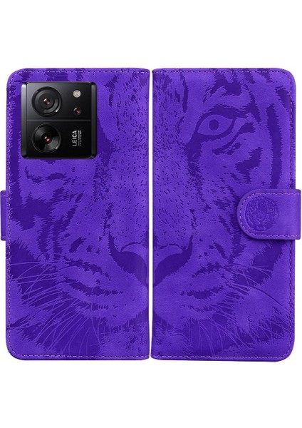 Xiaomi 13T Için Flip CASE/13T Pro Kabartmalı Sevimli Kaplan Kickstand Koruyucu (Yurt Dışından)