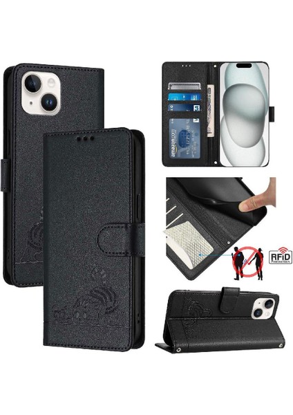IPhone 13 Için Kılıf Cüzdan Kapak Çevirin Kart Yuvası Tutucu Kickstand Kedi Rfıd (Yurt Dışından)