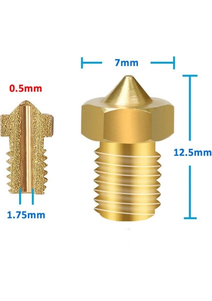 0.5mm x 1.75MM M6 Prinç Nozzle 3D Yazıcı Printer 1.75MM Filament Uyum Mk8 Cr-10 CR-10S Ender
