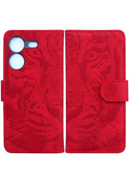 Tecno Pova 5 Kabartmalı Sevimli Kaplan Deri Cüzdan Kickstand Için Flip Case (Yurt Dışından)