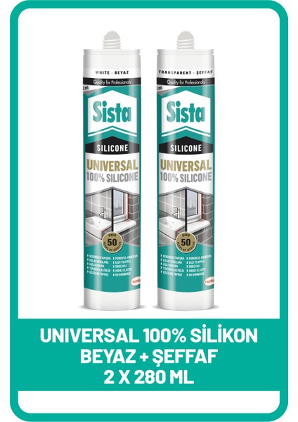 Universal Silikon Beyaz, 280ML + Universal Silikon Şeffaf, 280ML