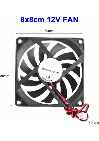 Dc 12V Fan 80X80MM 8010 8X8CM Sessiz 2 Pin Fırçasız Soğutma Fanı Kuluçka Ekran Kartı Cooler