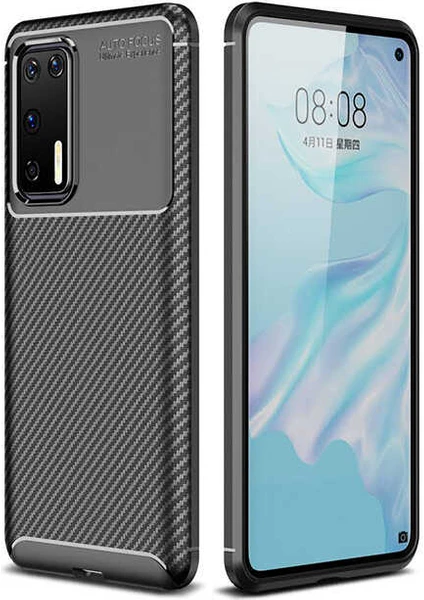 Huawei P40 Kılıf Darbe Emici Uzun Ömürlü Dayanıklı Parmak Izi Yapmaz Karbon Tasarım Negro Silikon Kılıf