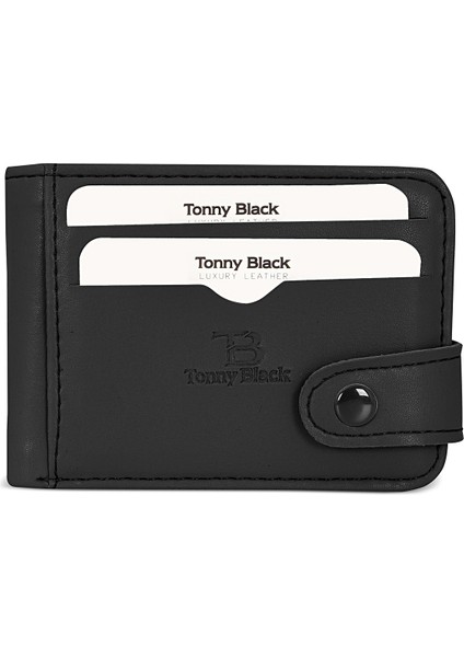 Tonny Black Orijinal Unisex Kartlıklı Kağıt Para Bölmeli Çok Gözlü Çıtçıtlı Yumuşak Deri Mini Şık Kartlık Cüzdan