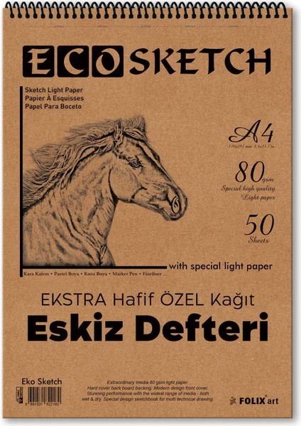 Eskiz Defteri A4 80 Gr. 50 Yaprak Spiralli Folix Sketchbook