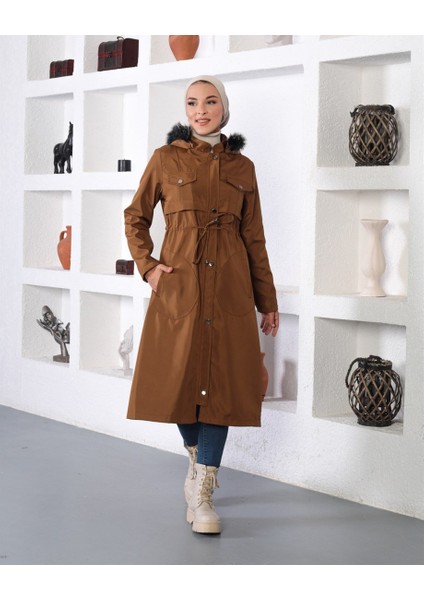 Tünel Detaylı Tesettür Camel Mont