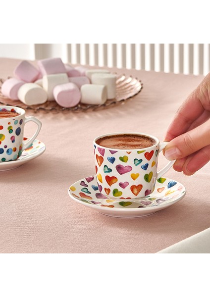 White Love 2 Kişilik Yuvarlak ve Kalp Desenli Kahve Fincanı 80 ml fiyatları