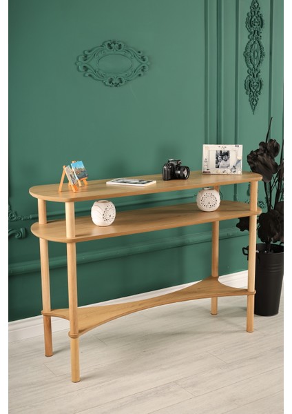 ULİVO Dresuar – MDF Lam & Ahşap Ayaklı 3 Raflı Konsol Hol, Koridor, Makyaj Sehpası, Plaklık, Dekoratif Çiçeklik H:81cm En:118cm Derinlik: 38cm