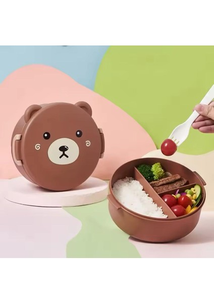 3 Bölmeli Çocuk Beslenme Kutusu Sevimli Ayıcıklı Beslenme Kaşıklı fiyatları