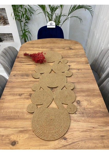 Jüt, Hasır,sarmal Model, Dekoratif Masa Örtüsü, Runner 40 x 110 cm , Sehpa Örtüsü, Bohem Tarzı