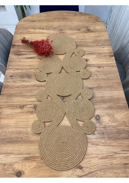 Jüt, Hasır,sarmal Model, Dekoratif Masa Örtüsü, Runner 40 x 110 cm , Sehpa Örtüsü, Bohem Tarzı