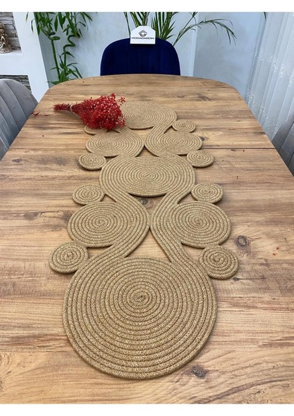 Jüt, Hasır,sarmal Model, Dekoratif Masa Örtüsü, Runner 40 x 110 cm , Sehpa Örtüsü, Bohem Tarzı