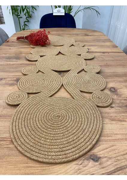 Jüt, Hasır,sarmal Model, Dekoratif Masa Örtüsü, Runner 40 x 110 cm , Sehpa Örtüsü, Bohem Tarzı