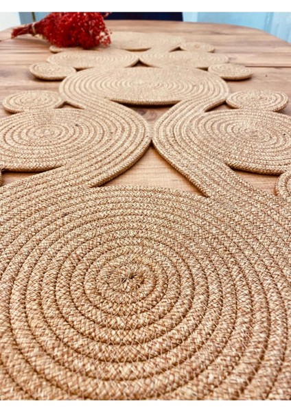 Jüt, Hasır,sarmal Model, Dekoratif Masa Örtüsü, Runner 40 x 110 cm , Sehpa Örtüsü, Bohem Tarzı