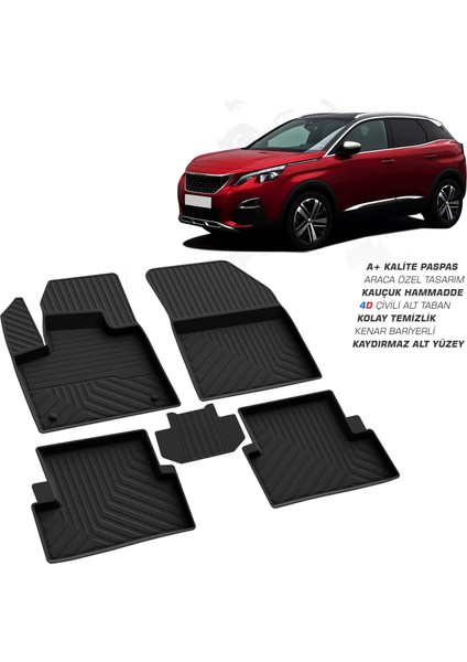 3K Store Peugeot 3008 Allure 4d Havuzlu Kauçuk Paspas 2016 ve Üstü