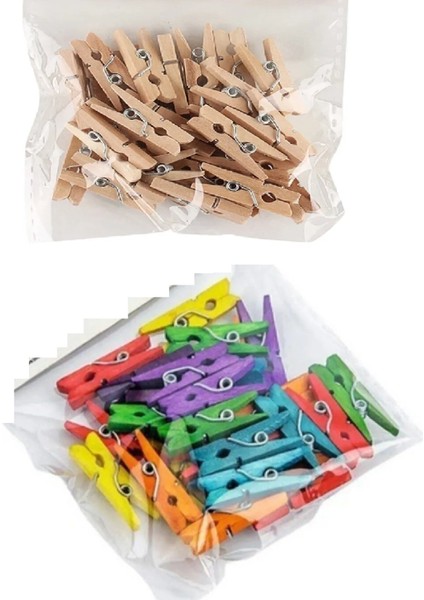 2.5 Cm'lik Renkli ve Naturel Ahşap Küçük Mandal 2'li Set