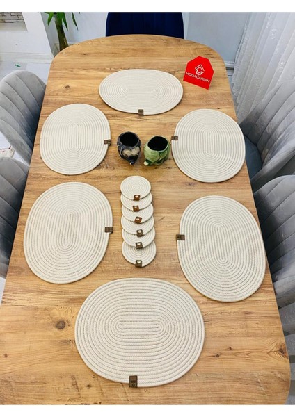 Jüt Hasır Amerikan Servis Oval Supla ve Bardaklık 12 Li