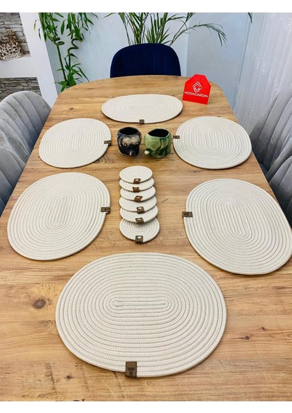 Jüt Hasır Amerikan Servis Oval Supla ve Bardaklık 12 Li