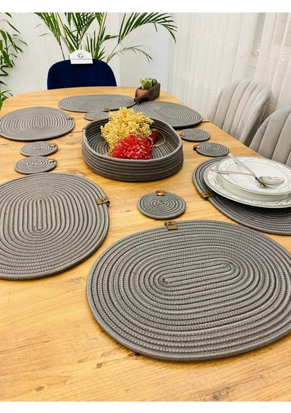 Jüt Hasır Amerikan Servis Oval Supla Bardak Altı ve Sepet 13 Parça